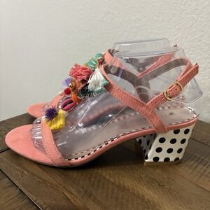 Betsy Johnson Dyna Pink Polka Dot Block Heel Sandals NEW 8